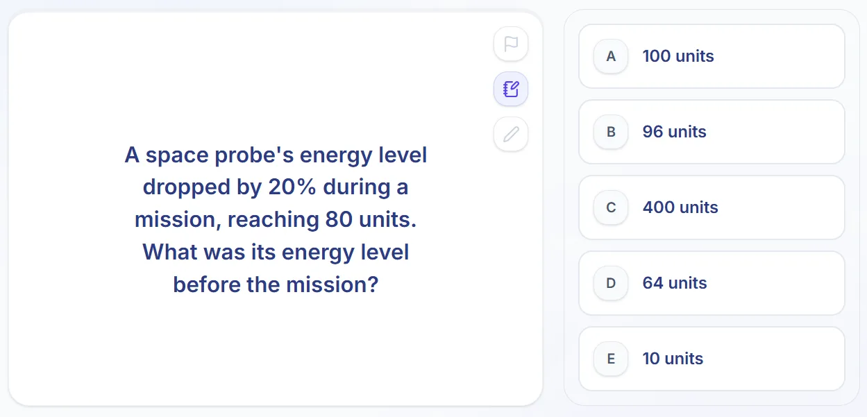 Maths question about a percentage drop, with five answer options A to E