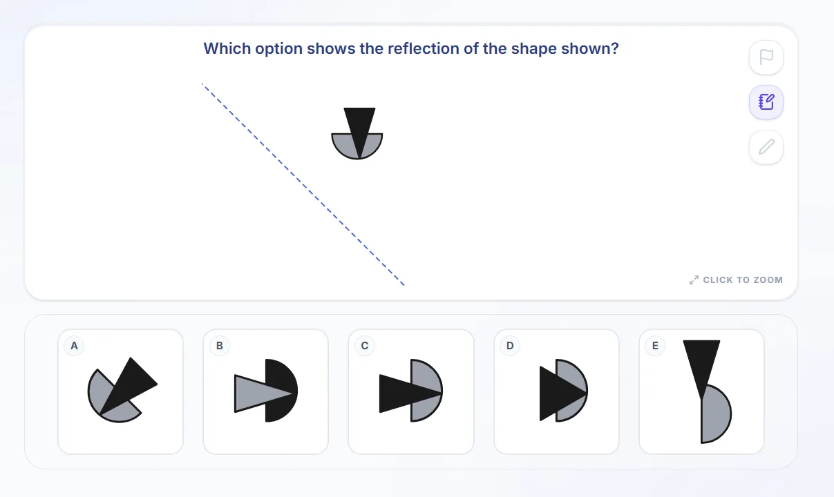 Non-Verbal Reasoning question asking which option shows a reflected shape
