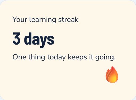 A Hive learning streak card: 3 days